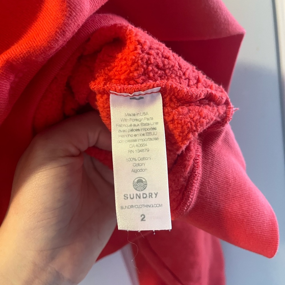 Sundry Padded Shoulder Crew neck Red Sweatshirt - Picture 4 of 5